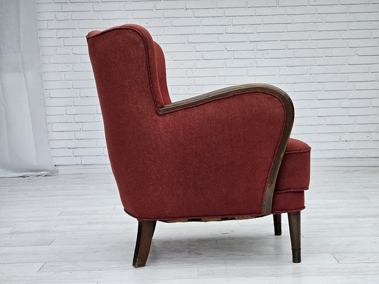 Danish armchair by Alfred Christensen, red wool, 1960s 5