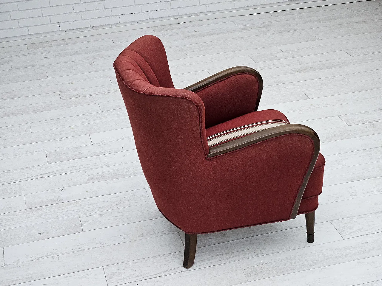 Danish armchair by Alfred Christensen, red wool, 1960s 6