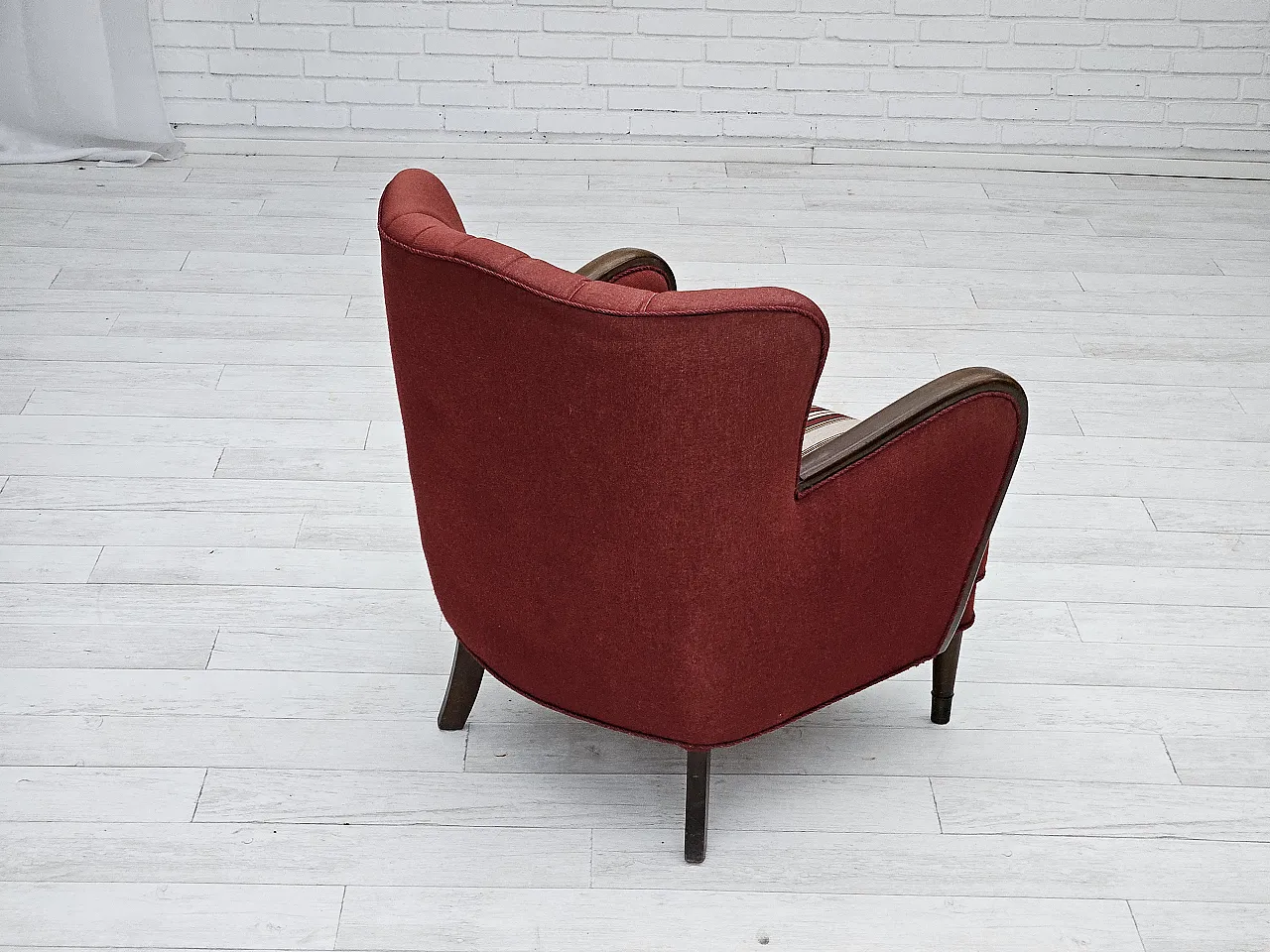 Danish armchair by Alfred Christensen, red wool, 1960s 7