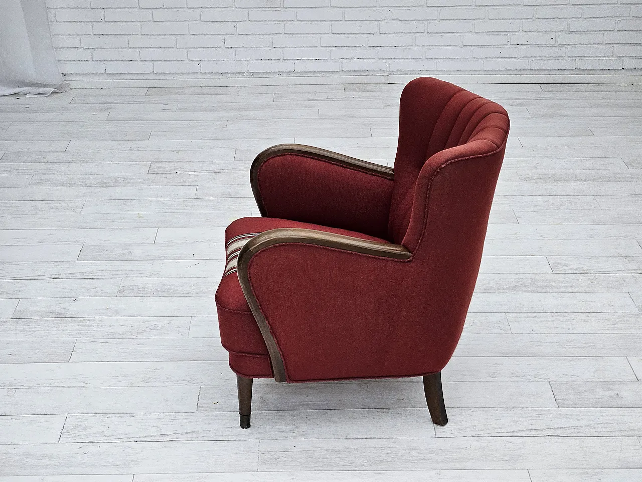 Danish armchair by Alfred Christensen, red wool, 1960s 10