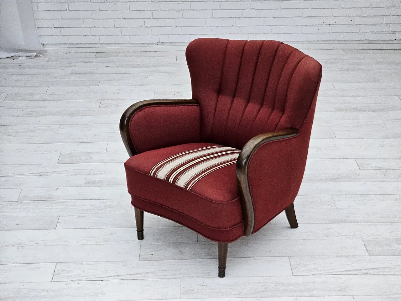 Danish armchair by Alfred Christensen, red wool, 1960s 13