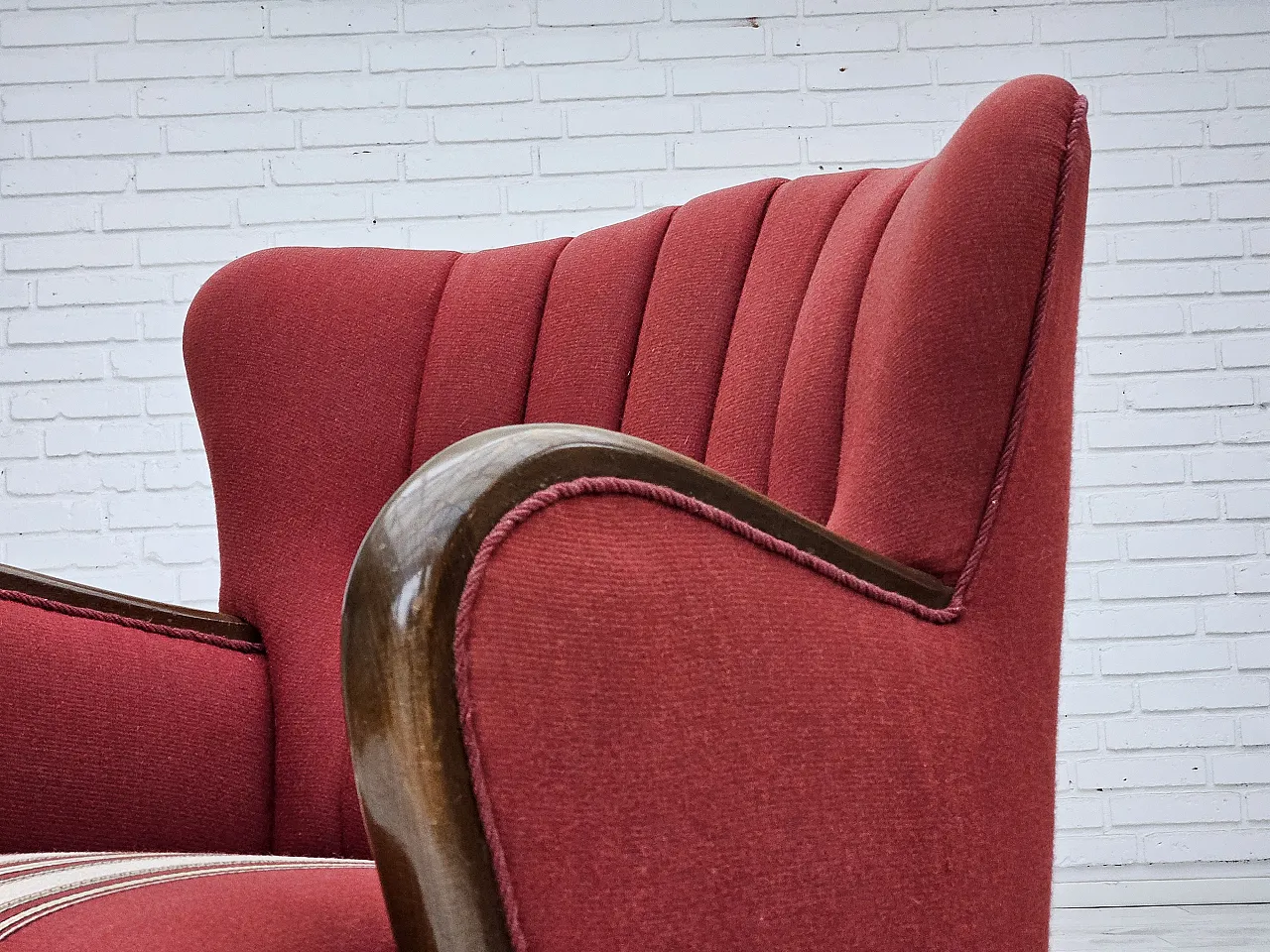 Danish armchair by Alfred Christensen, red wool, 1960s 14