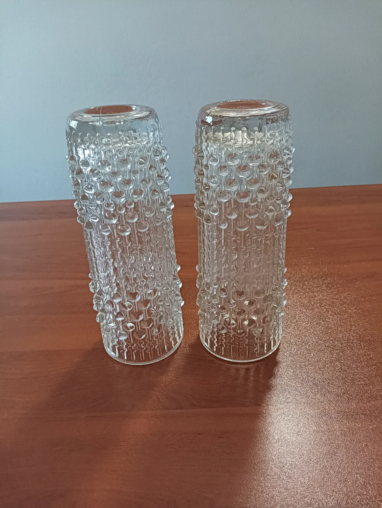 Pair of "Candle Wax" transparent glass vases, 70s 4