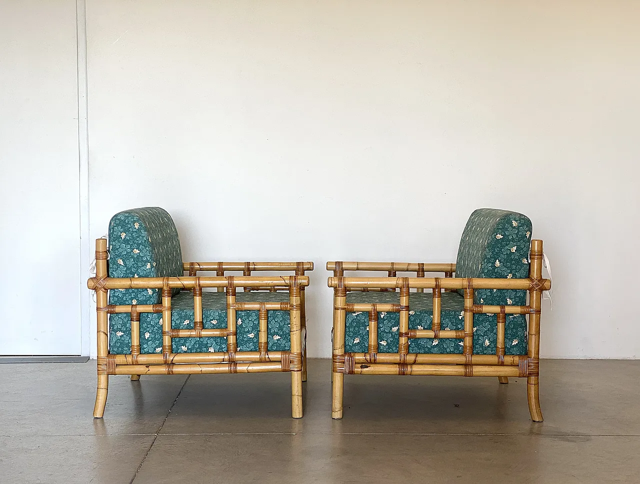 Pair of bamboo armchairs Vivai del Sud, 70s 1