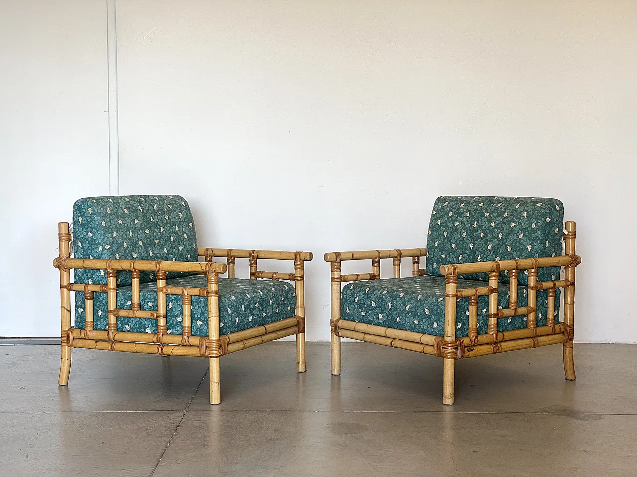 Pair of bamboo armchairs Vivai del Sud, 70s 2