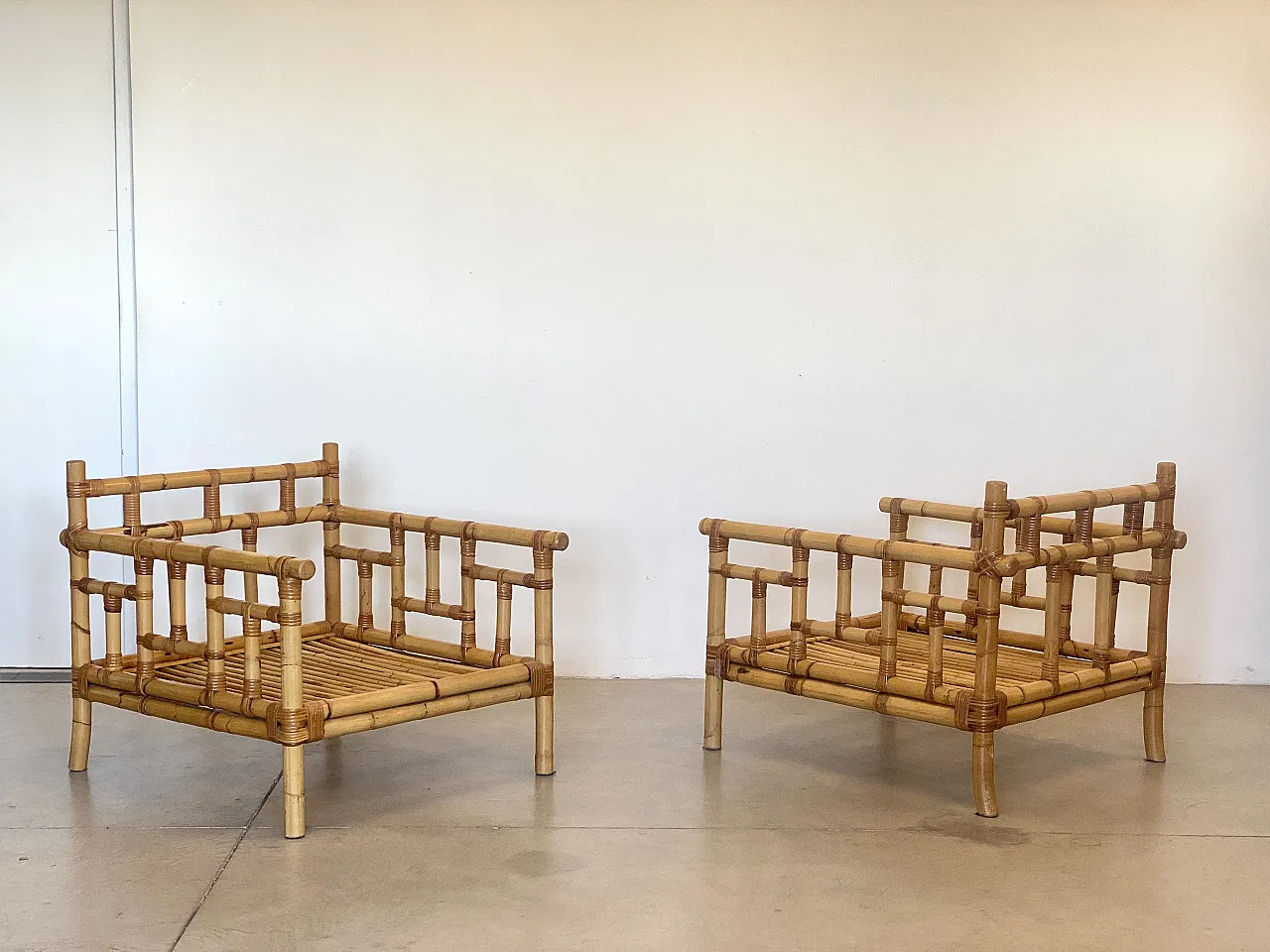 Pair of bamboo armchairs Vivai del Sud, 70s 9