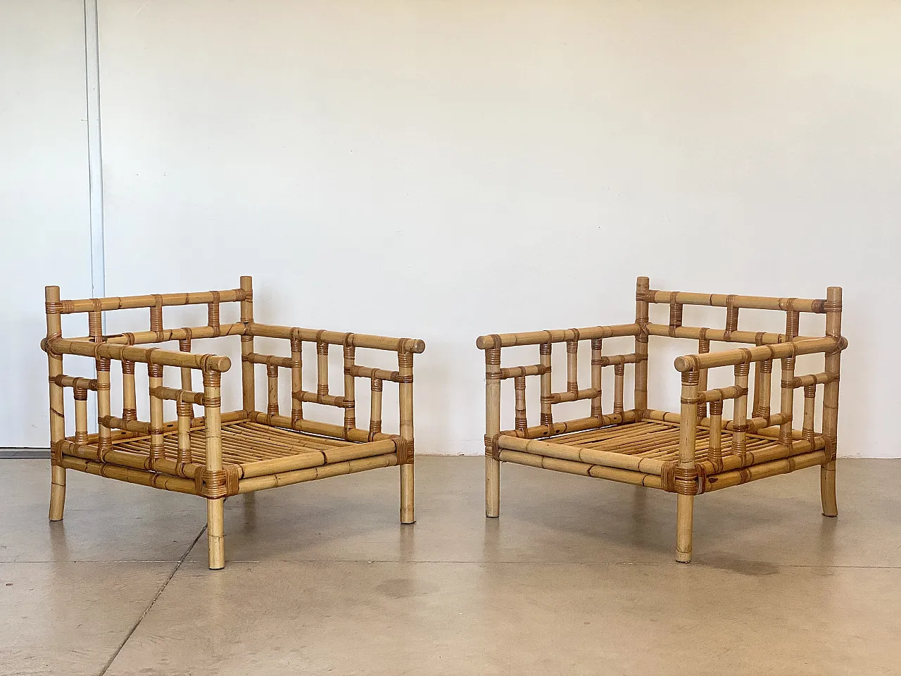 Pair of bamboo armchairs Vivai del Sud, 70s 10