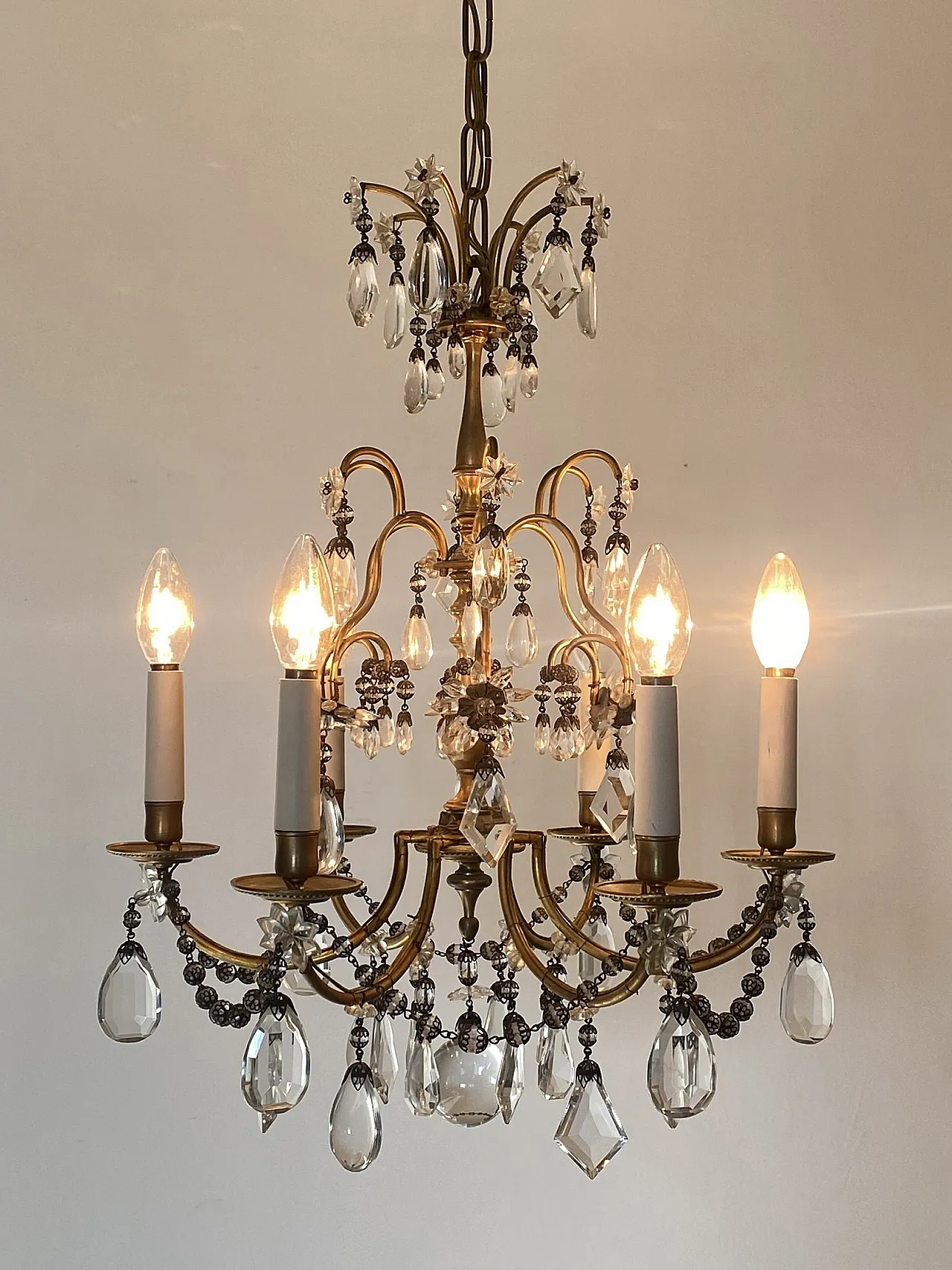 Bronze chandelier with crystals, 60s 2