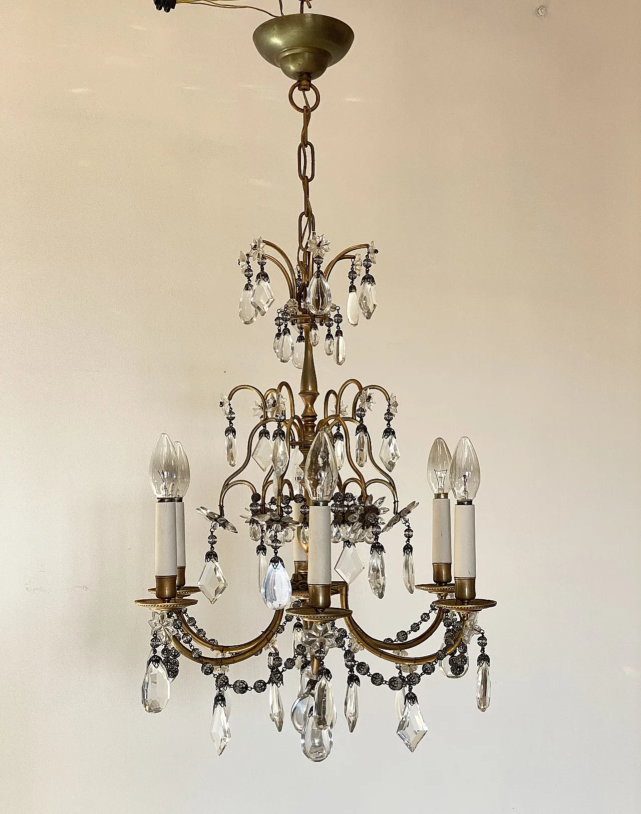 Bronze chandelier with crystals, 60s 3