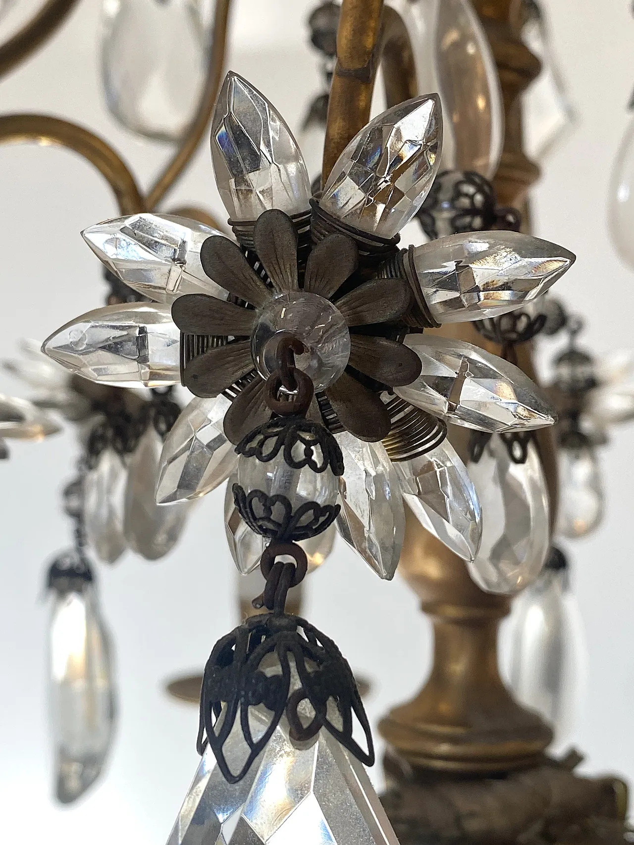 Bronze chandelier with crystals, 60s 4