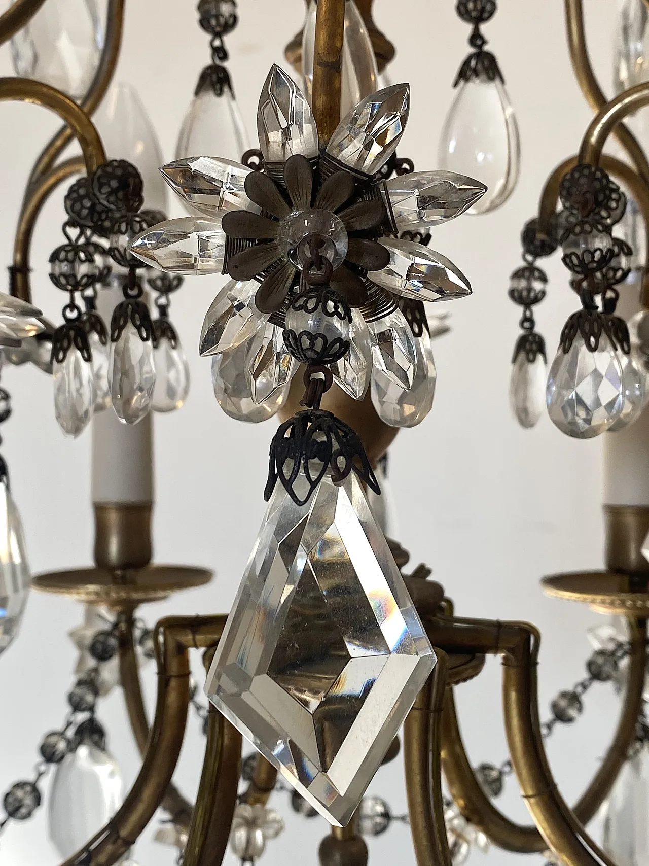 Bronze chandelier with crystals, 60s 5