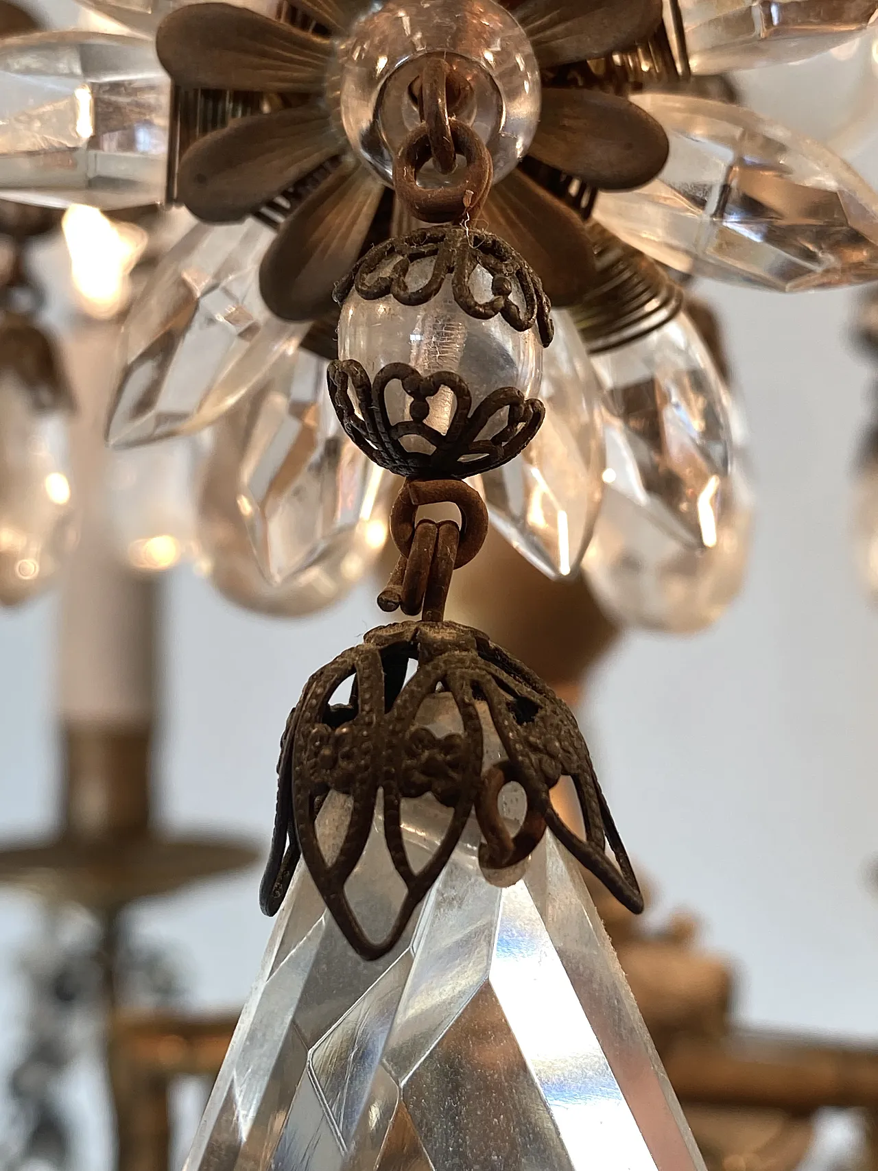 Bronze chandelier with crystals, 60s 6