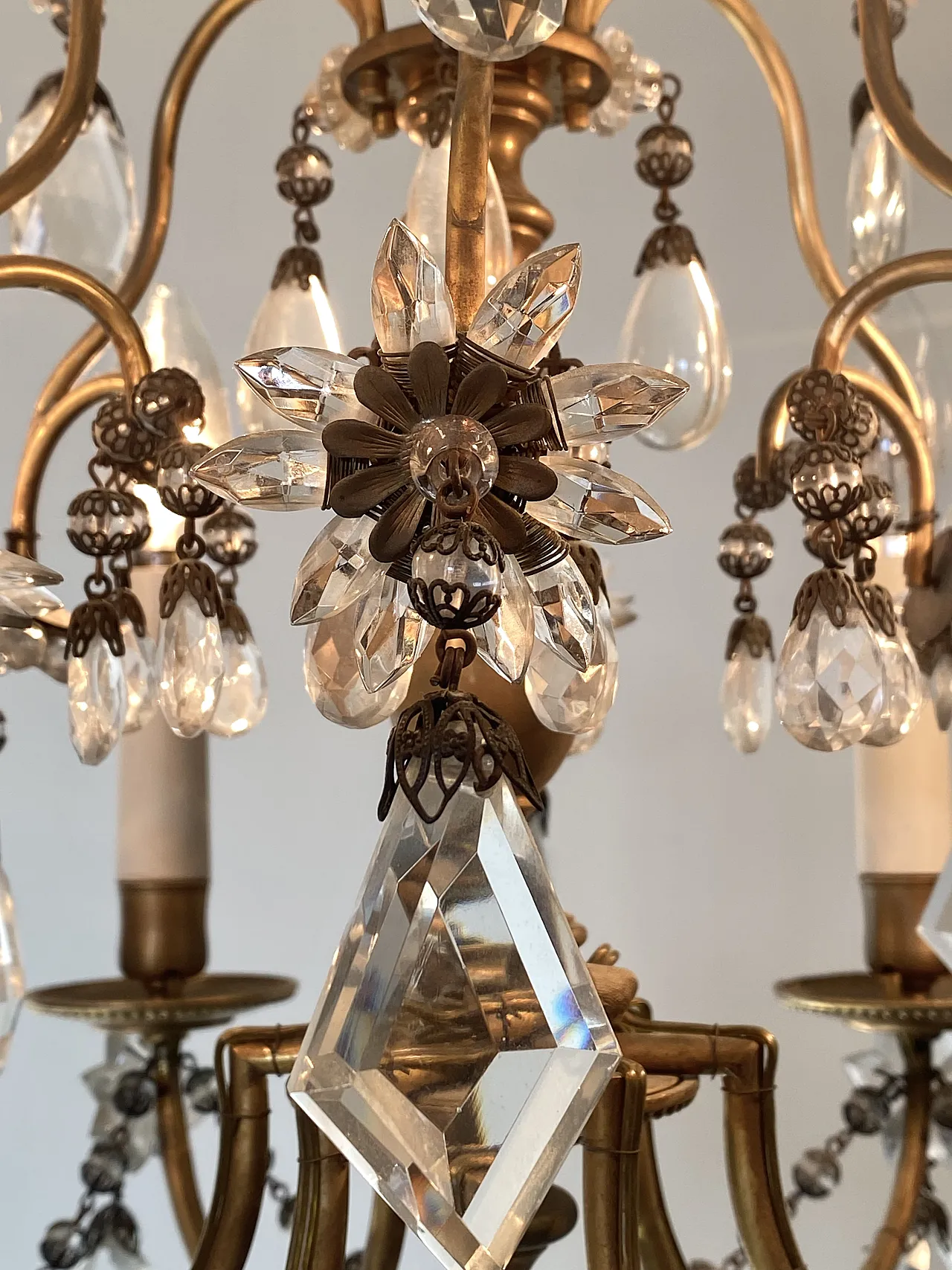 Bronze chandelier with crystals, 60s 7