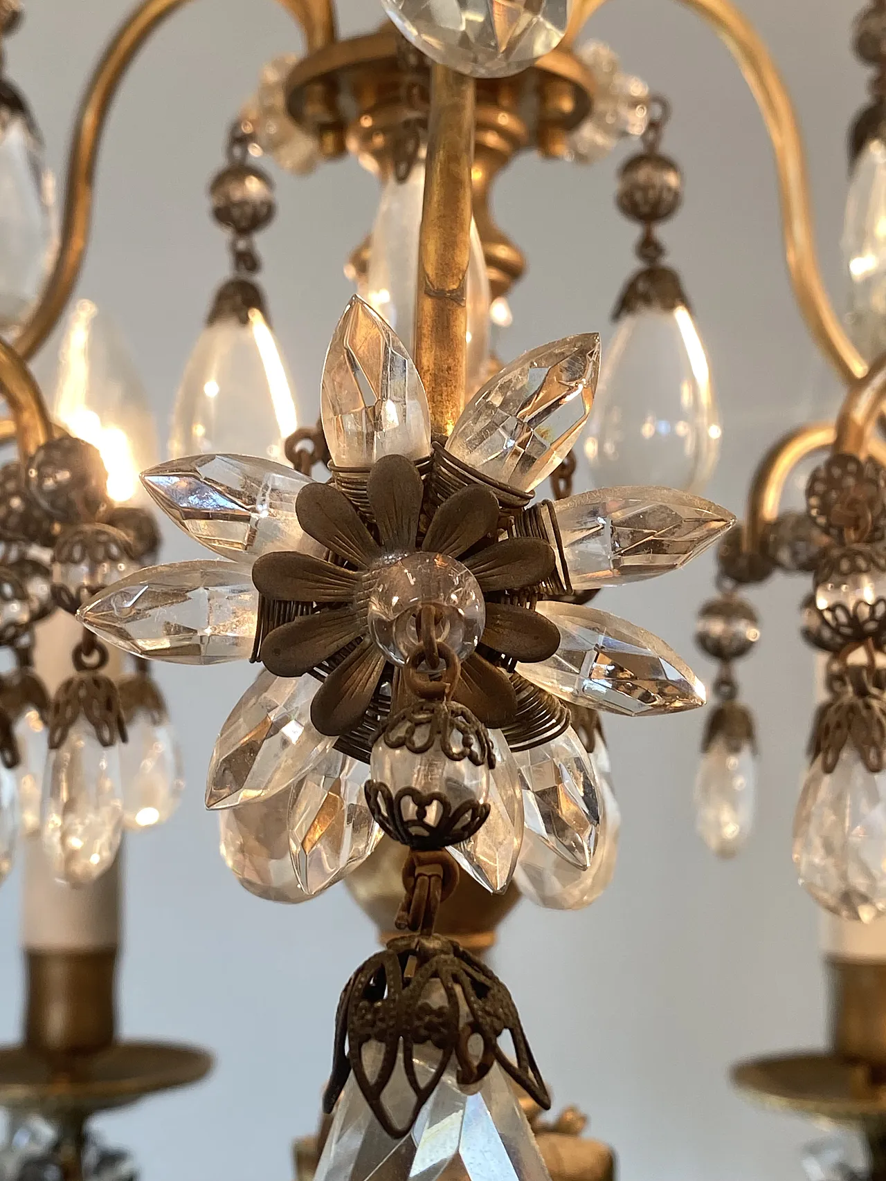 Bronze chandelier with crystals, 60s 8