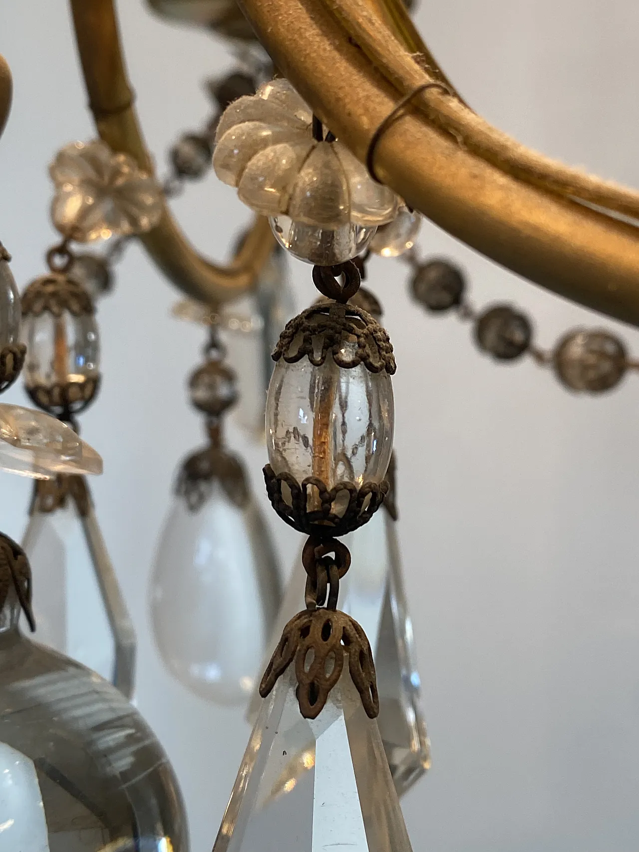 Bronze chandelier with crystals, 60s 10