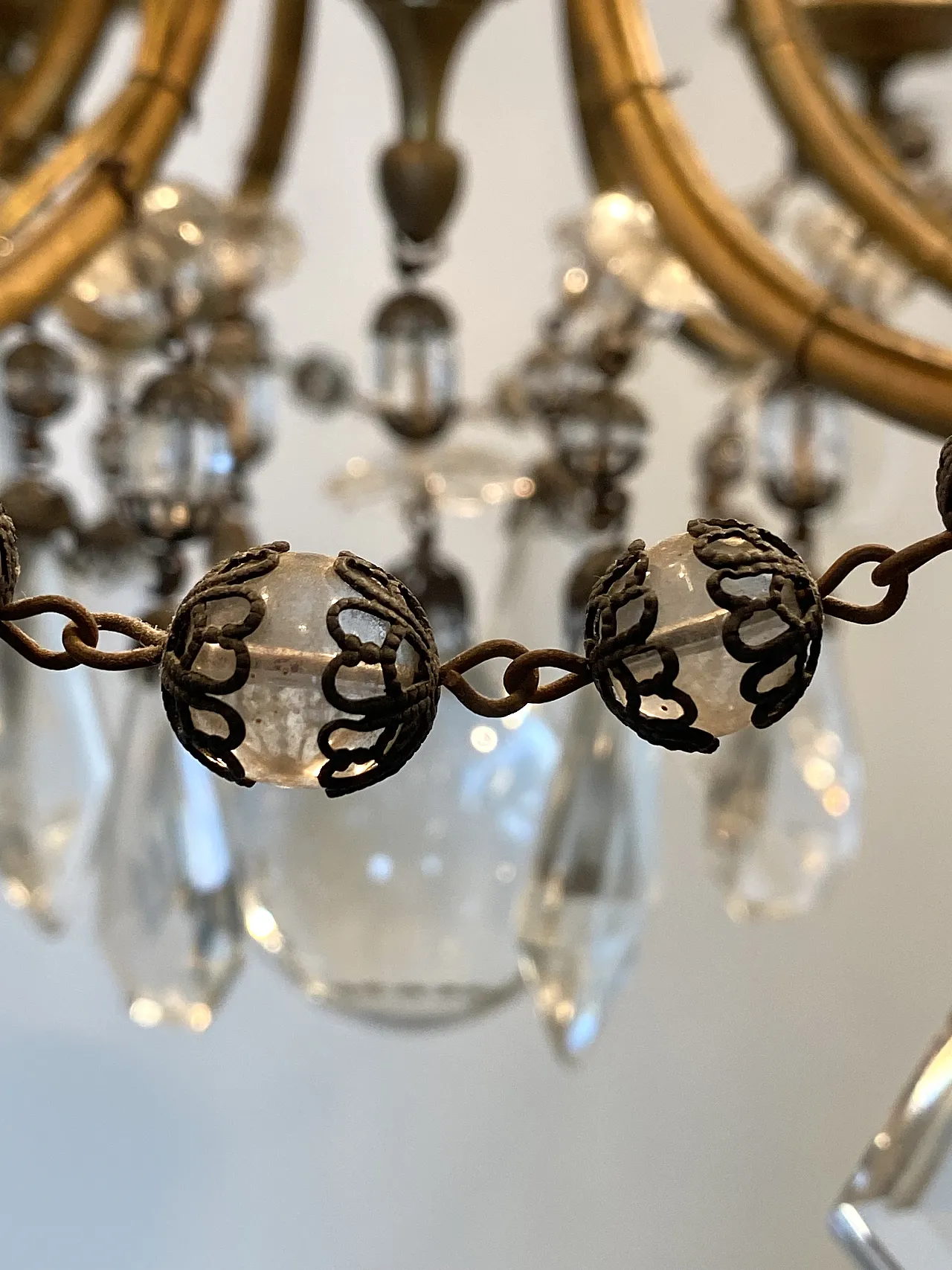 Bronze chandelier with crystals, 60s 12