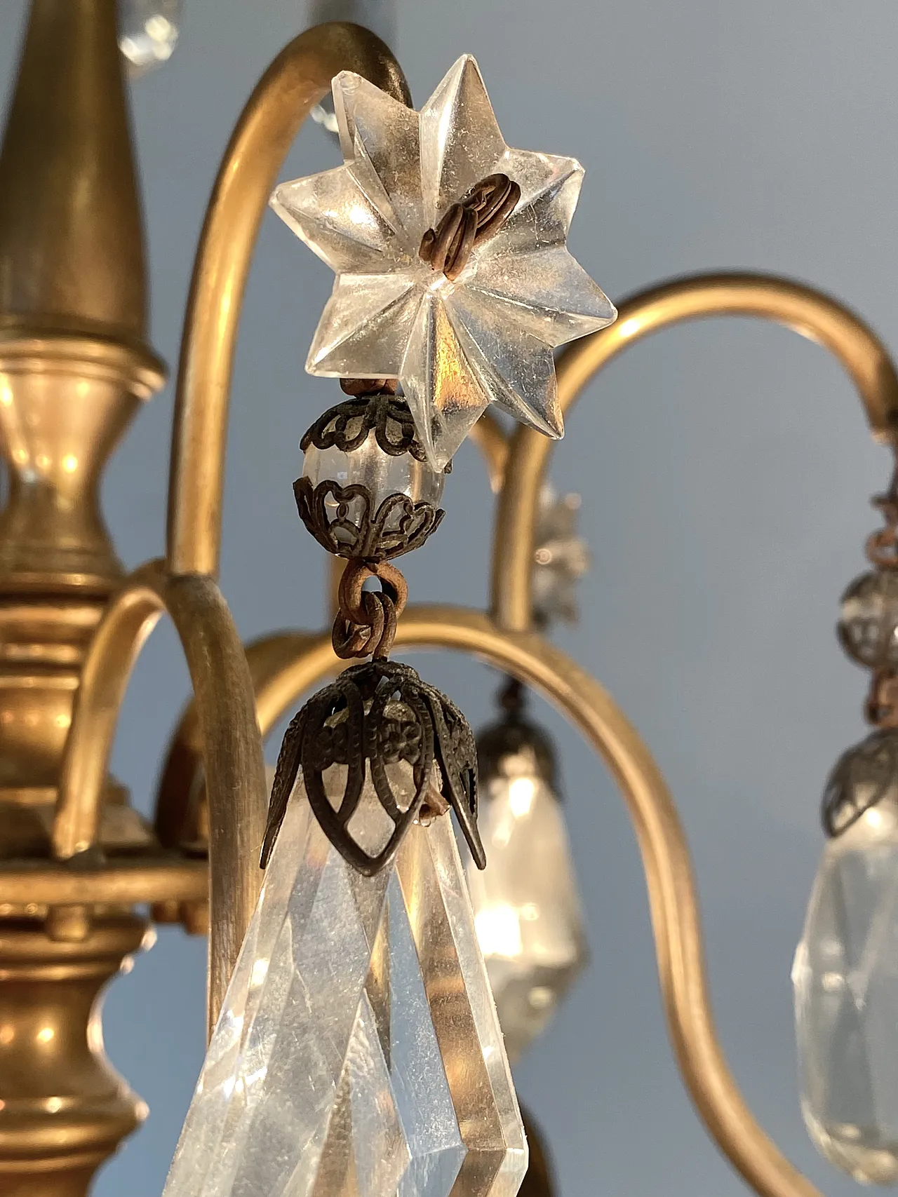 Bronze chandelier with crystals, 60s 13