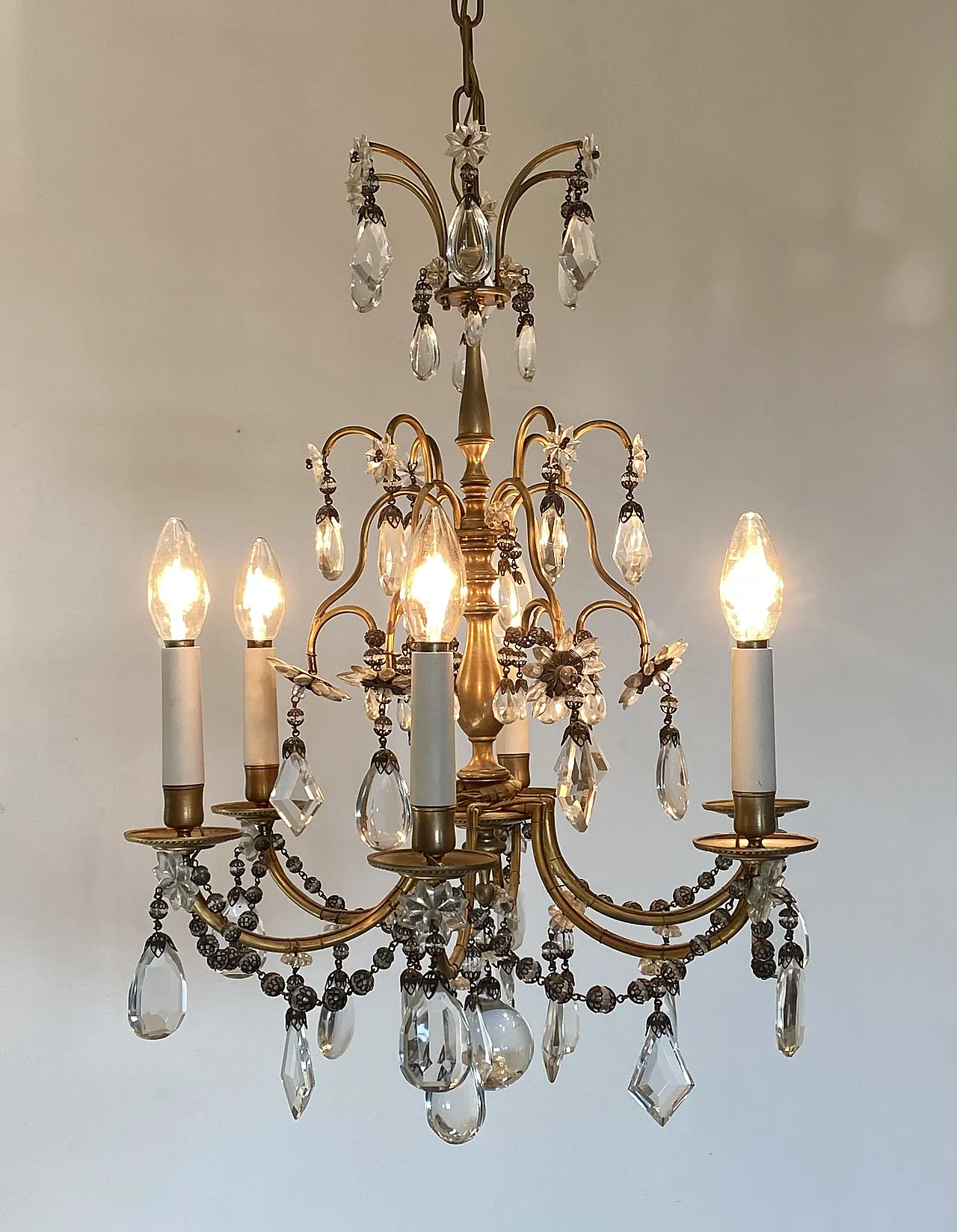 Bronze chandelier with crystals, 60s 14