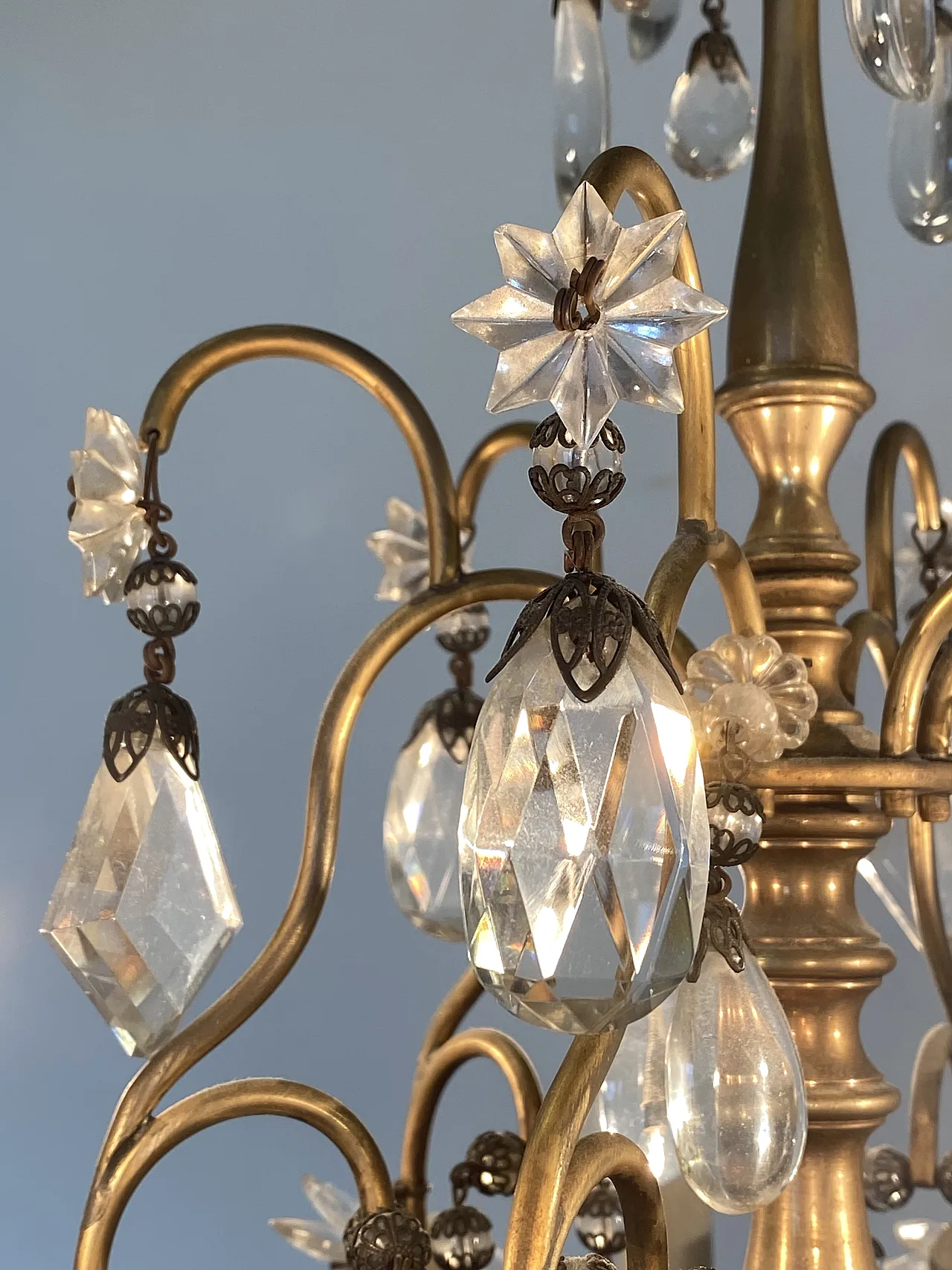 Bronze chandelier with crystals, 60s 15