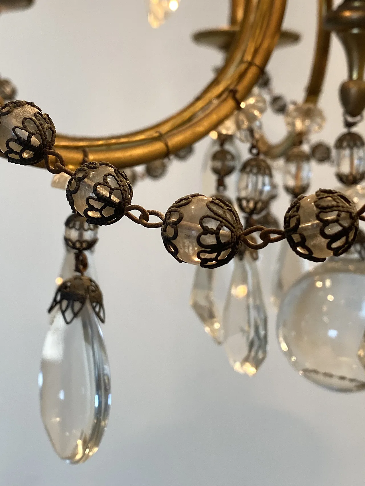 Bronze chandelier with crystals, 60s 17