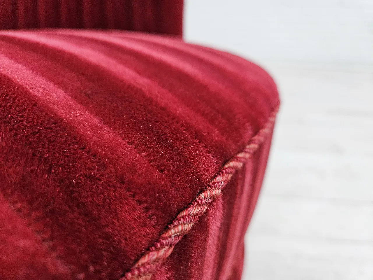 Danish armchair in cherry-red velour, 60s 4