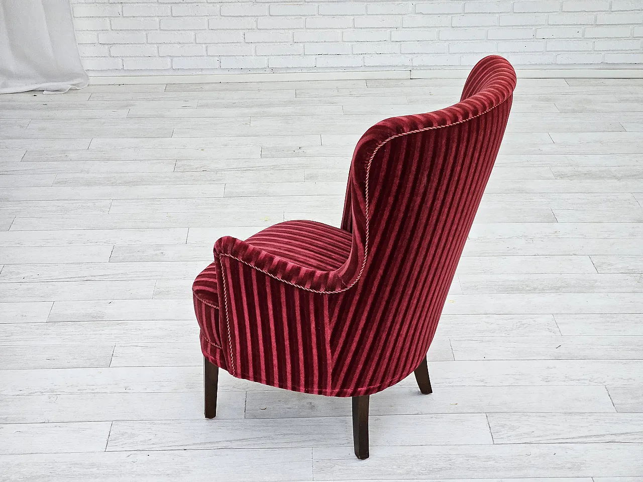 Danish armchair in cherry-red velour, 60s 10