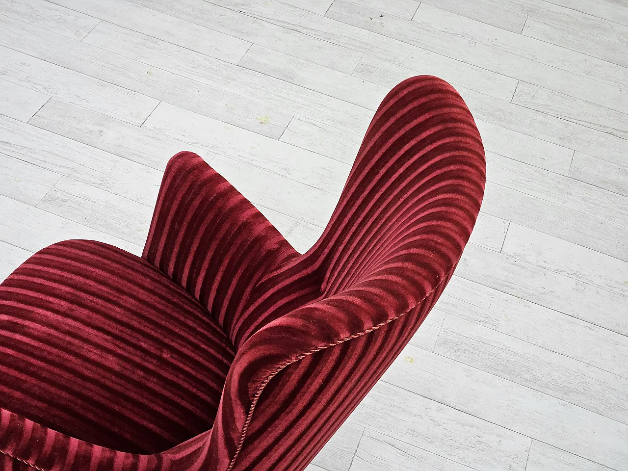 Danish armchair in cherry-red velour, 60s 15