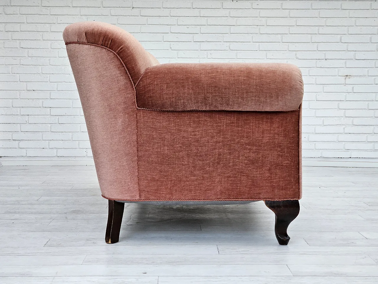 Danish 3-seater sofa, salmon-pink velour, ash wood, 1960s 7