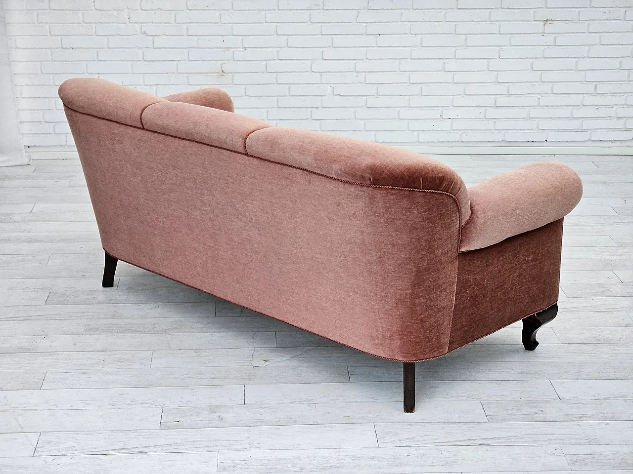 Danish 3-seater sofa, salmon-pink velour, ash wood, 1960s 9