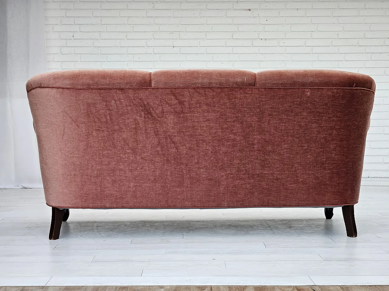 Danish 3-seater sofa, salmon-pink velour, ash wood, 1960s 10