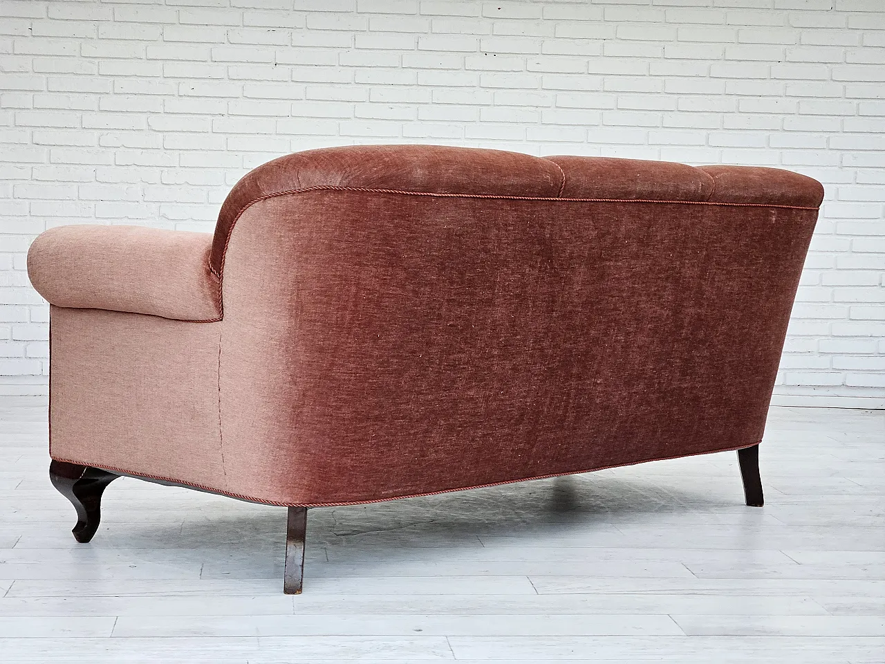 Danish 3-seater sofa, salmon-pink velour, ash wood, 1960s 11