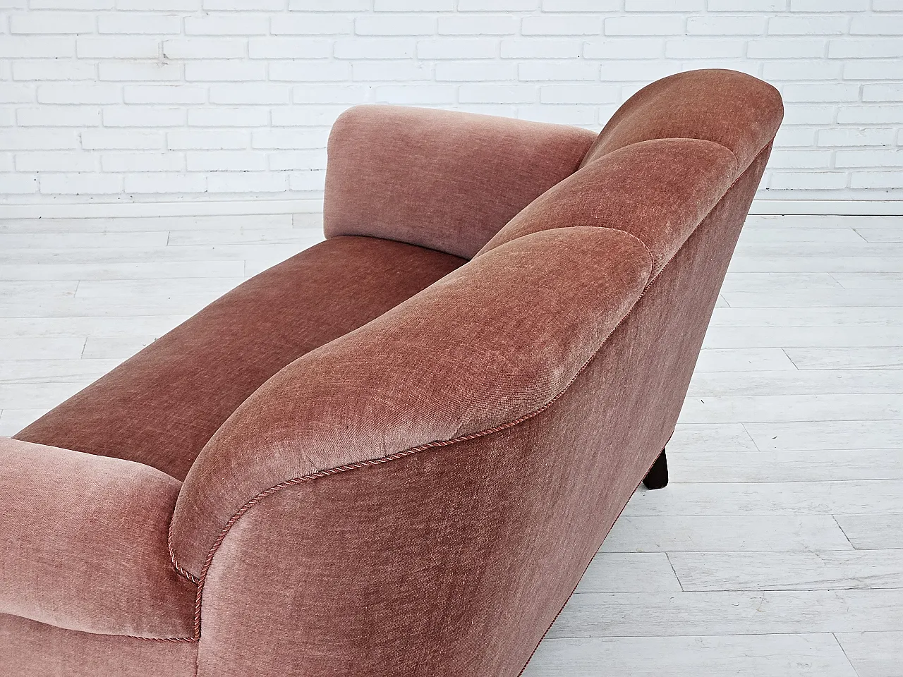 Danish 3-seater sofa, salmon-pink velour, ash wood, 1960s 13