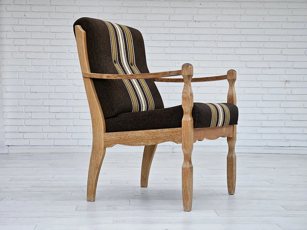 Danish armchair, wool, solid oak wood, 1970s 1