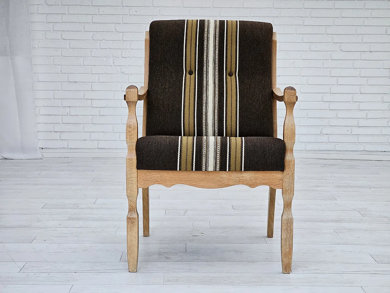 Danish armchair, wool, solid oak wood, 1970s 6