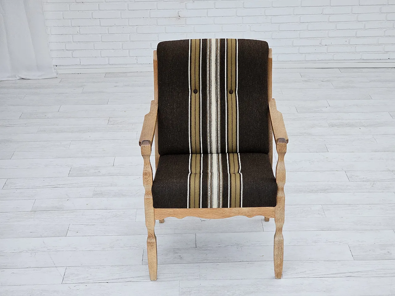 Danish armchair, wool, solid oak wood, 1970s 7