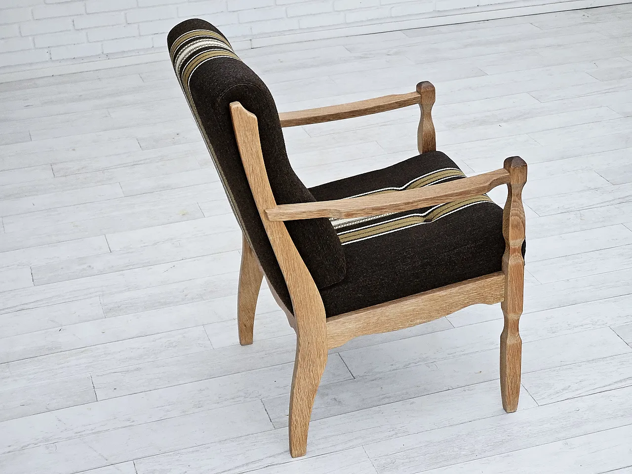 Danish armchair, wool, solid oak wood, 1970s 9