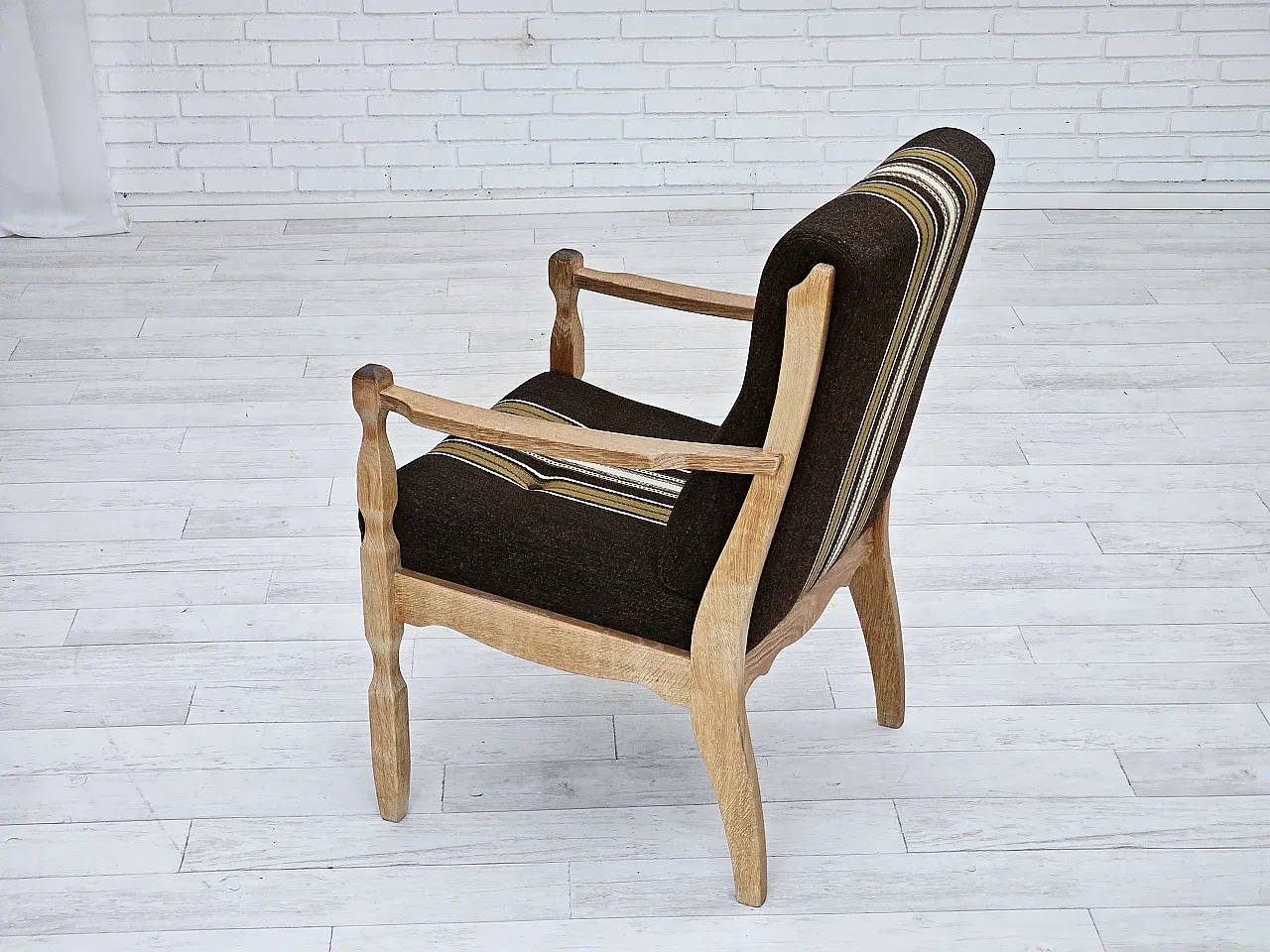 Danish armchair, wool, solid oak wood, 1970s 13