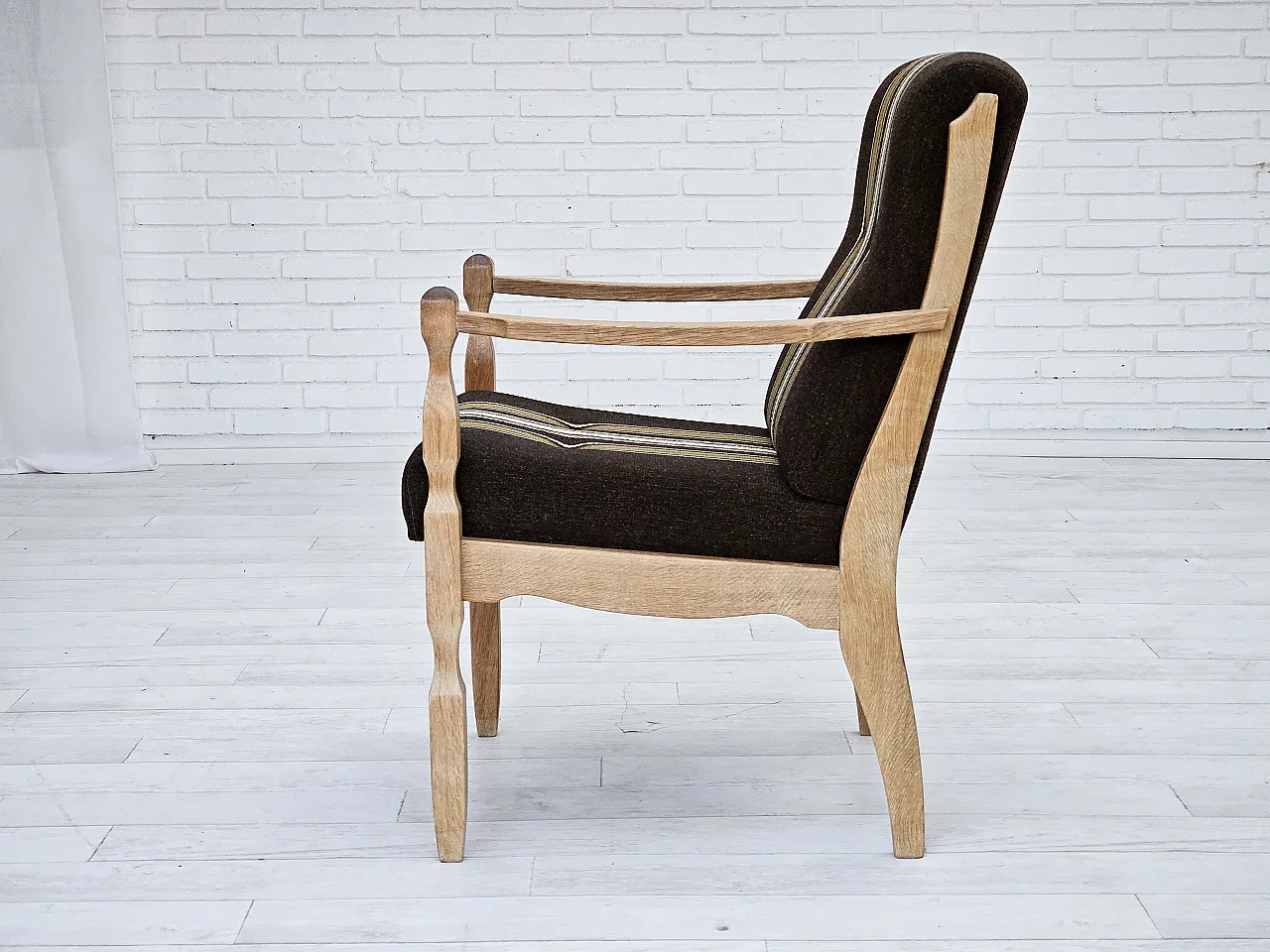 Danish armchair, wool, solid oak wood, 1970s 15