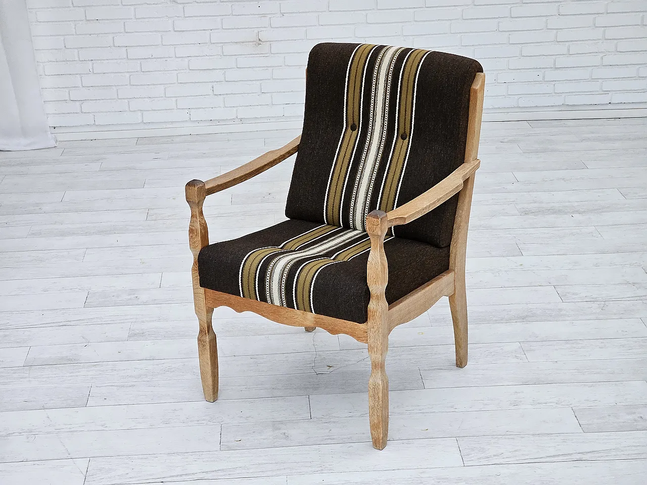 Danish armchair, wool, solid oak wood, 1970s 16