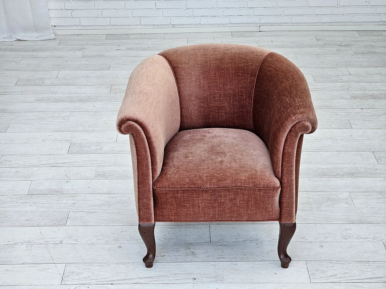 Danish lounge chair salmon pink velour, 1960s 2