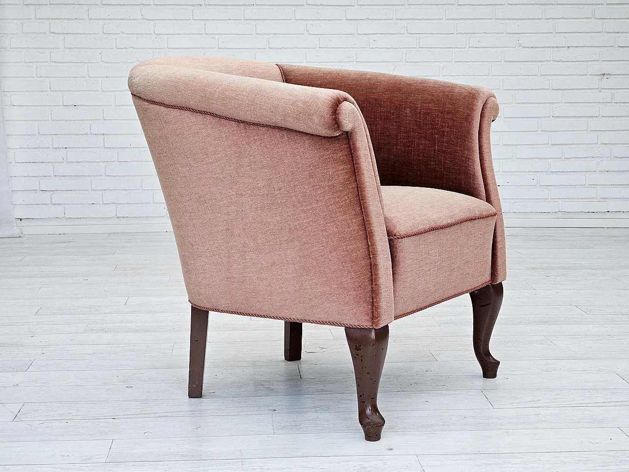 Danish lounge chair salmon pink velour, 1960s 6