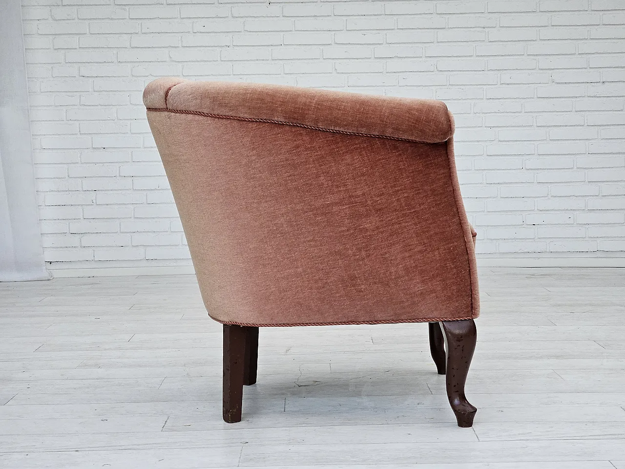 Danish lounge chair salmon pink velour, 1960s 7