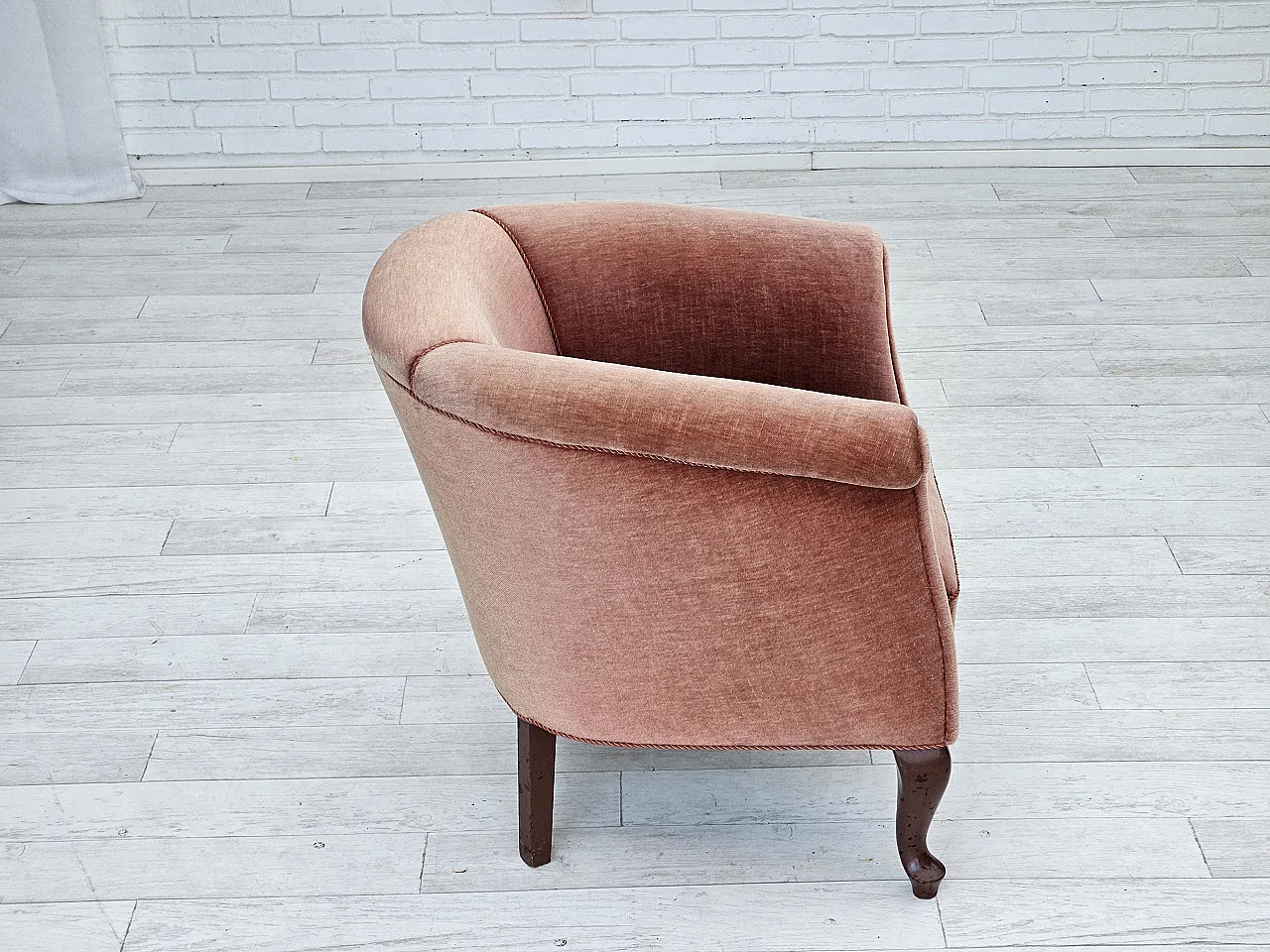 Danish lounge chair salmon pink velour, 1960s 8