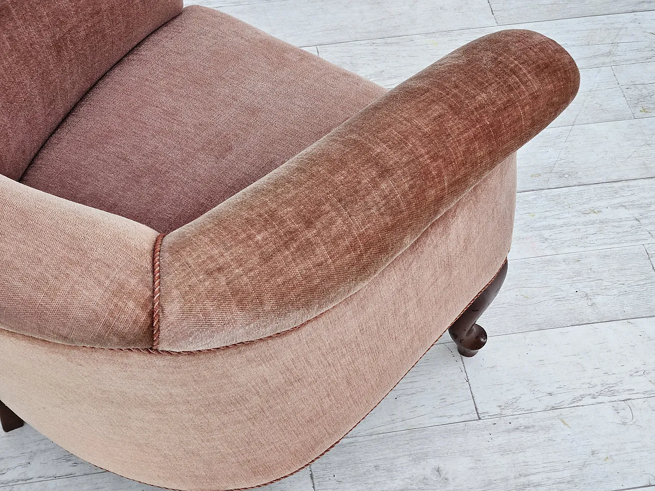 Danish lounge chair salmon pink velour, 1960s 9