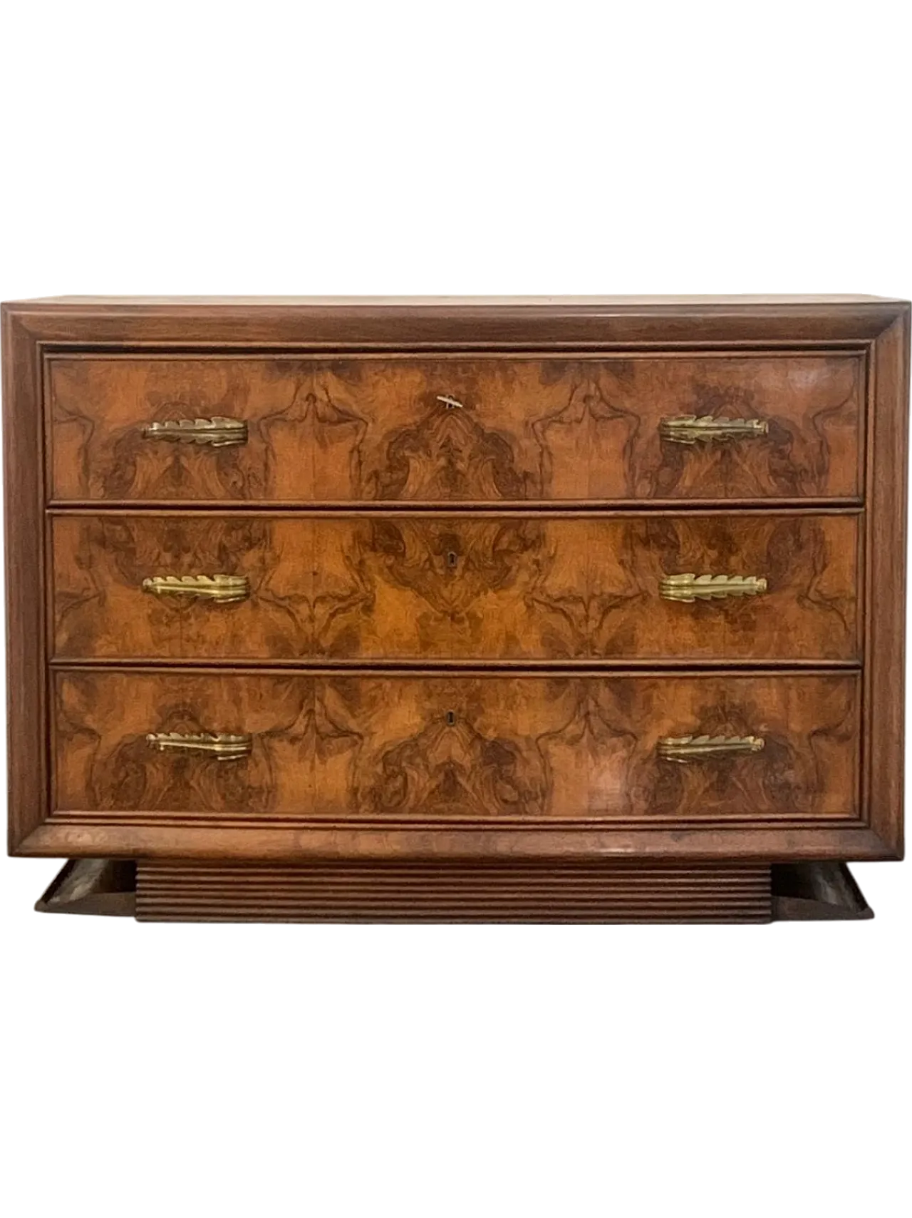 Art Deco Dresser with bronze handles in Walnut Root by Premuda, 1930s 11