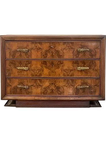 Art Deco Dresser with bronze handles in Walnut Root by Premuda, 1930s