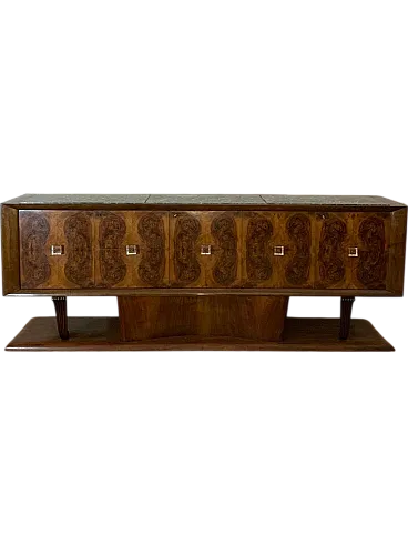 Sideboard in walnut with marble top & crystal handles, 1940s