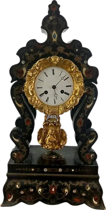 Napoleon III temple clock in wood, brass and bronze, 19th century