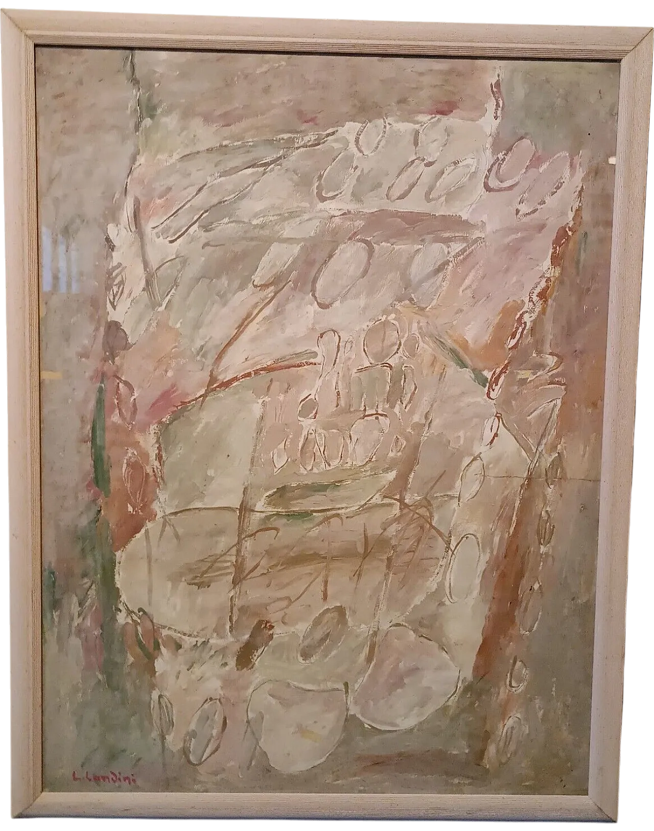 Painting by Lando Landini, mixed media on paper, late 20th century 8