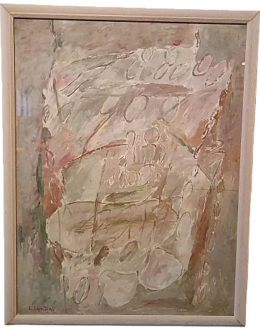 Painting by Lando Landini, mixed media on paper, late 20th century